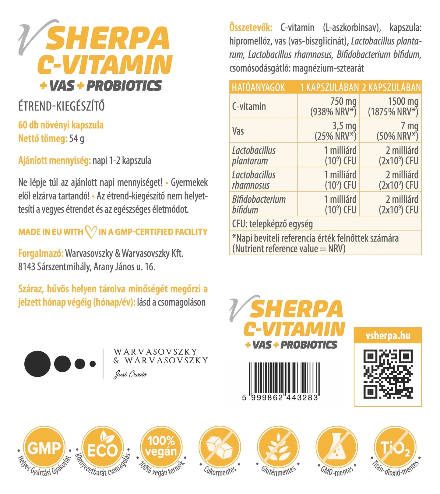 vSherpa C-vitamin + Vas + Probiotics étrend-kiegészítő