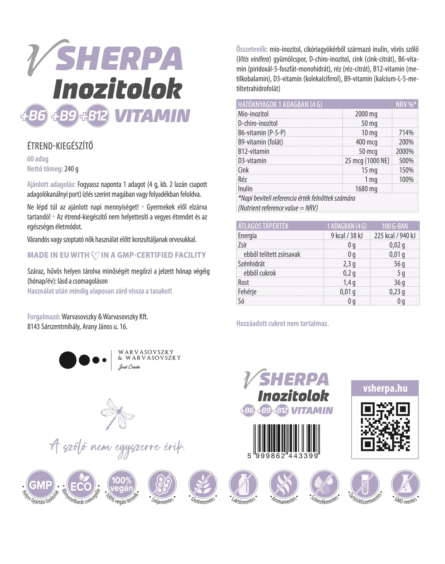 vSherpa Inozitolok +B6-, B9-, B12-vitamin szőlő ízű étrend-kiegészítő