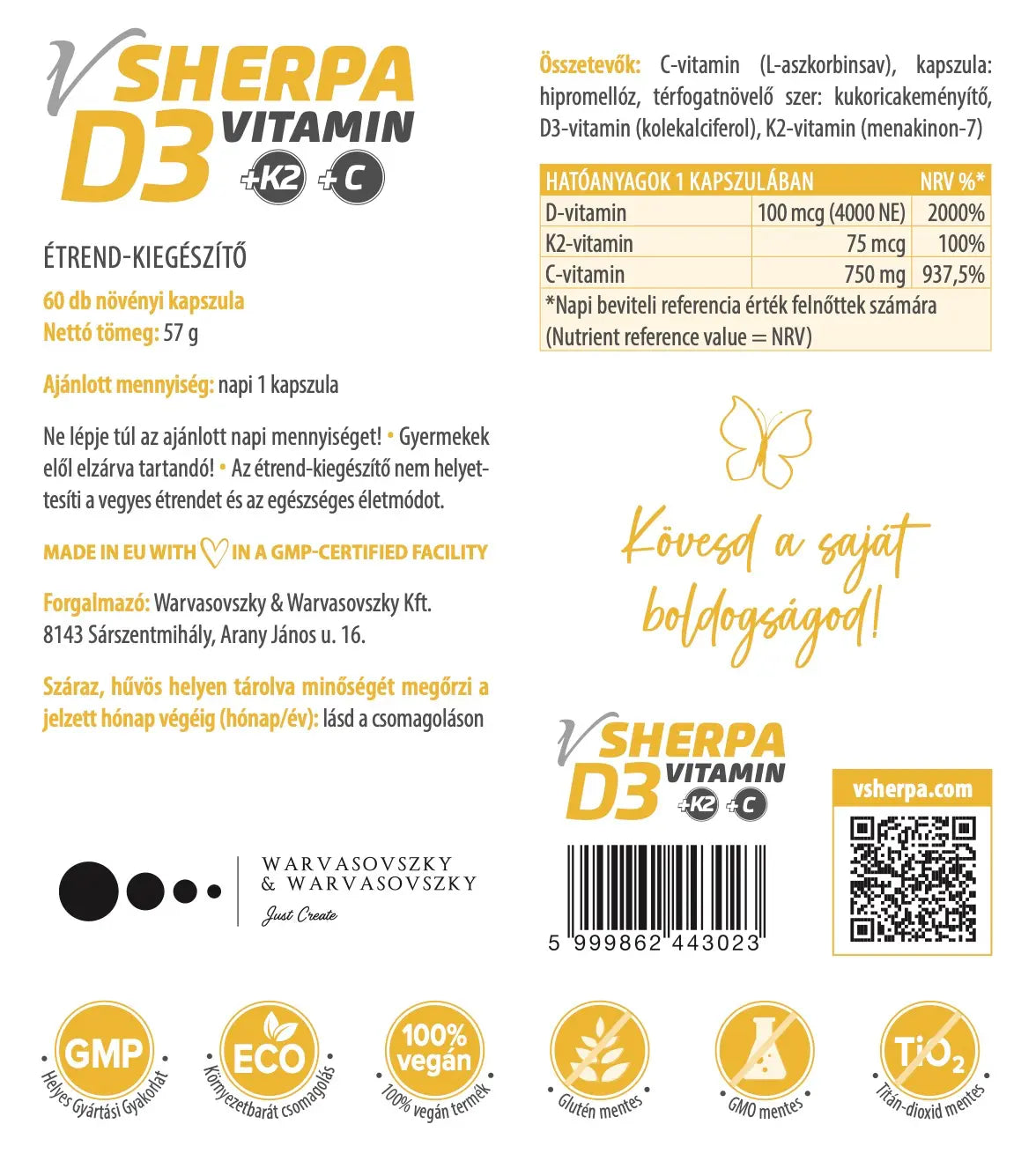 vSherpa D3-vitamin + K2-vitamin + C-vitamin étrend-kiegészítő