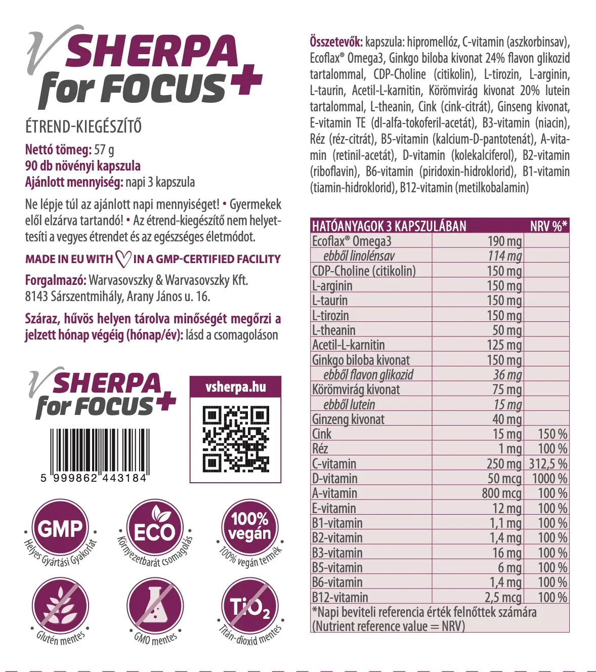 vSherpa for focus dietary supplement