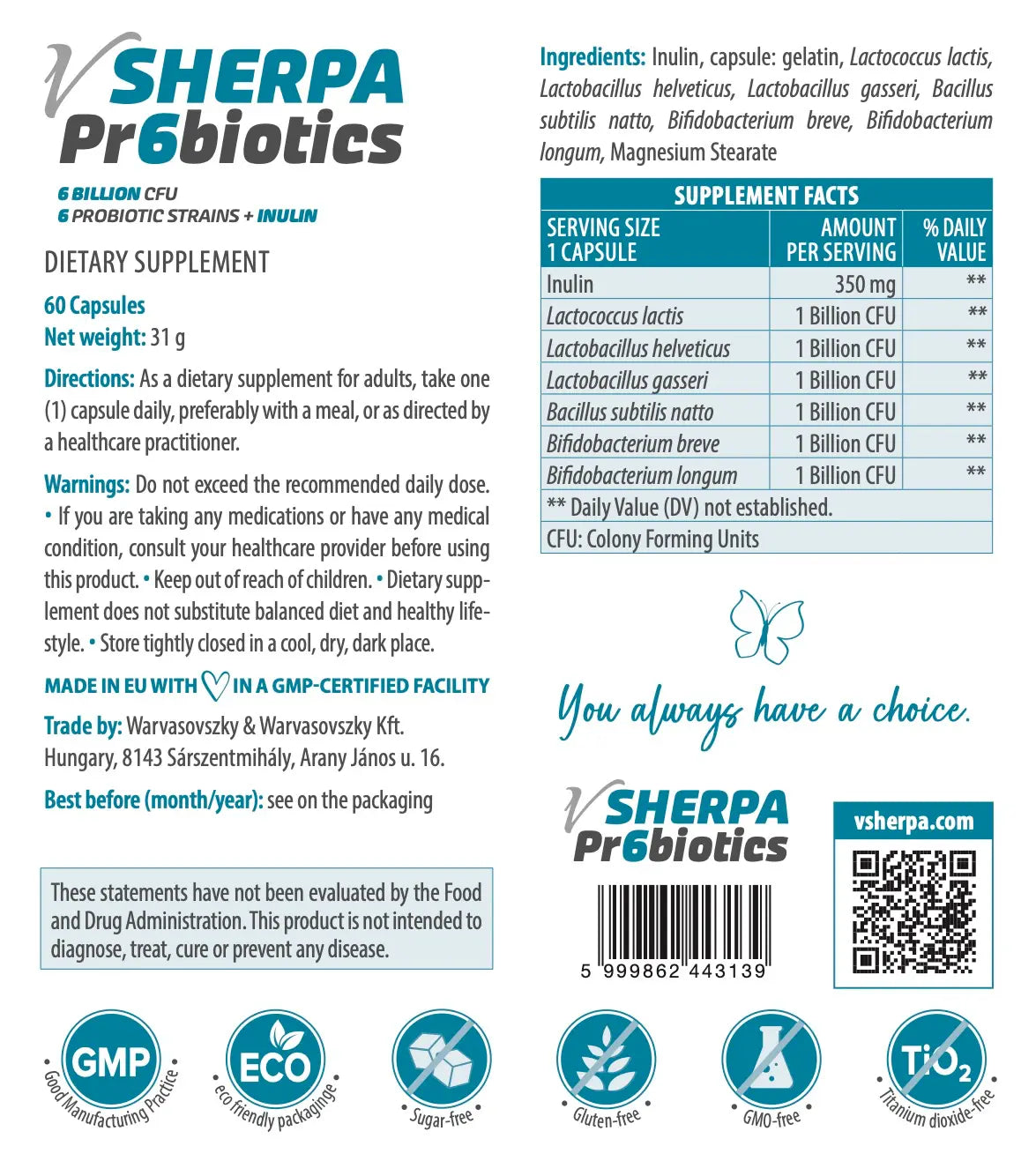 vSherpa Pr6biotics kosttillskott