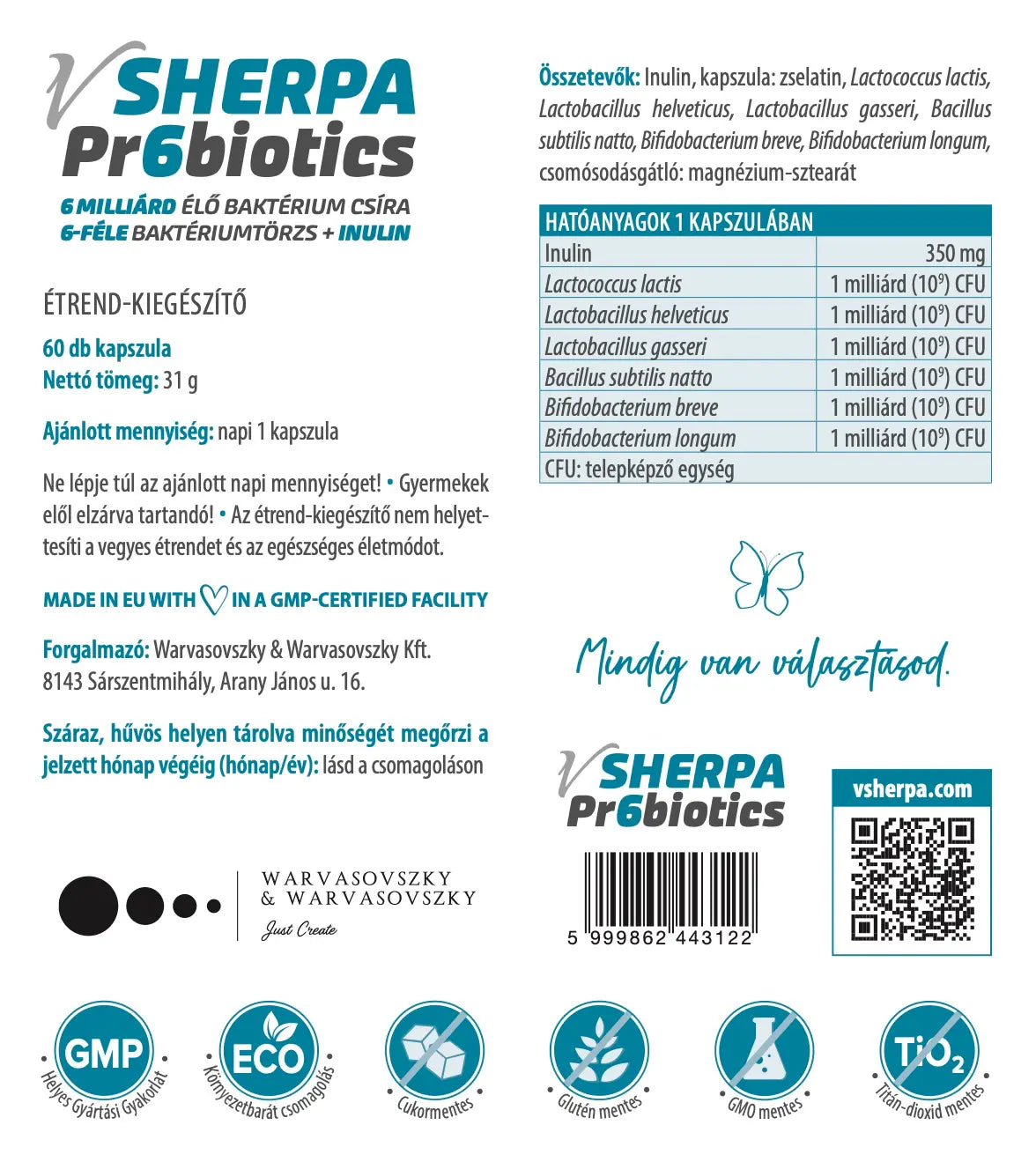 vSherpa Pr6biotics + D-vitamin (2 termék)