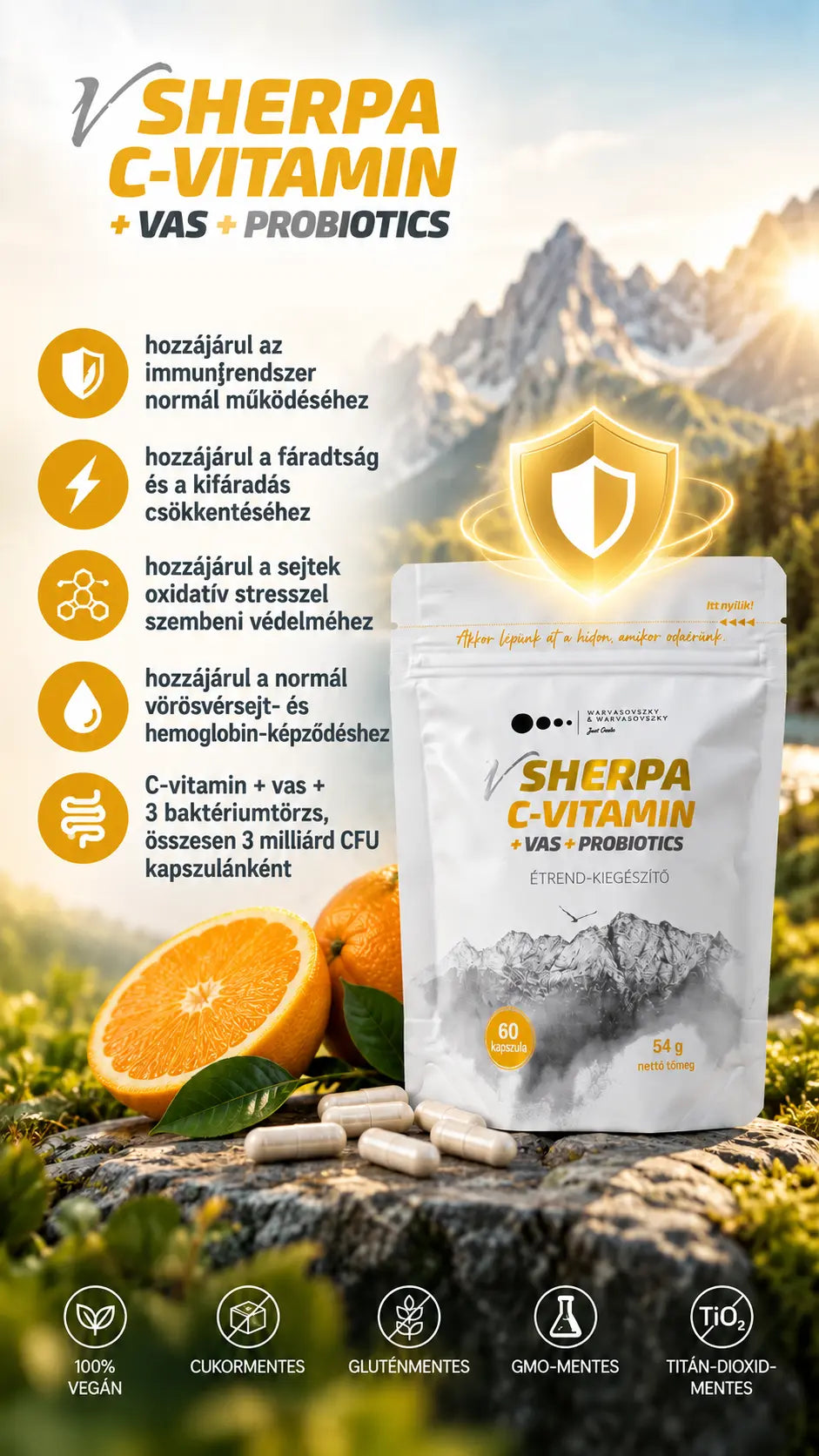 vSherpa Vitamin C + Iron + Probiotics dietary supplement