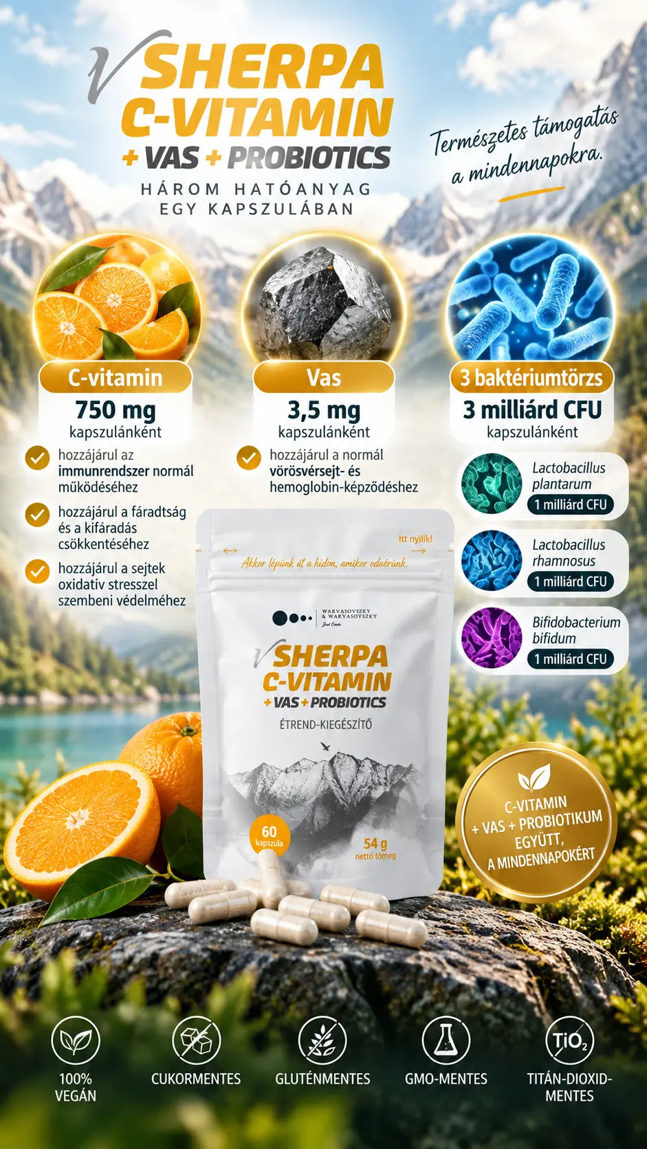 vSherpa Vitamin C + Iron + Probiotics dietary supplement