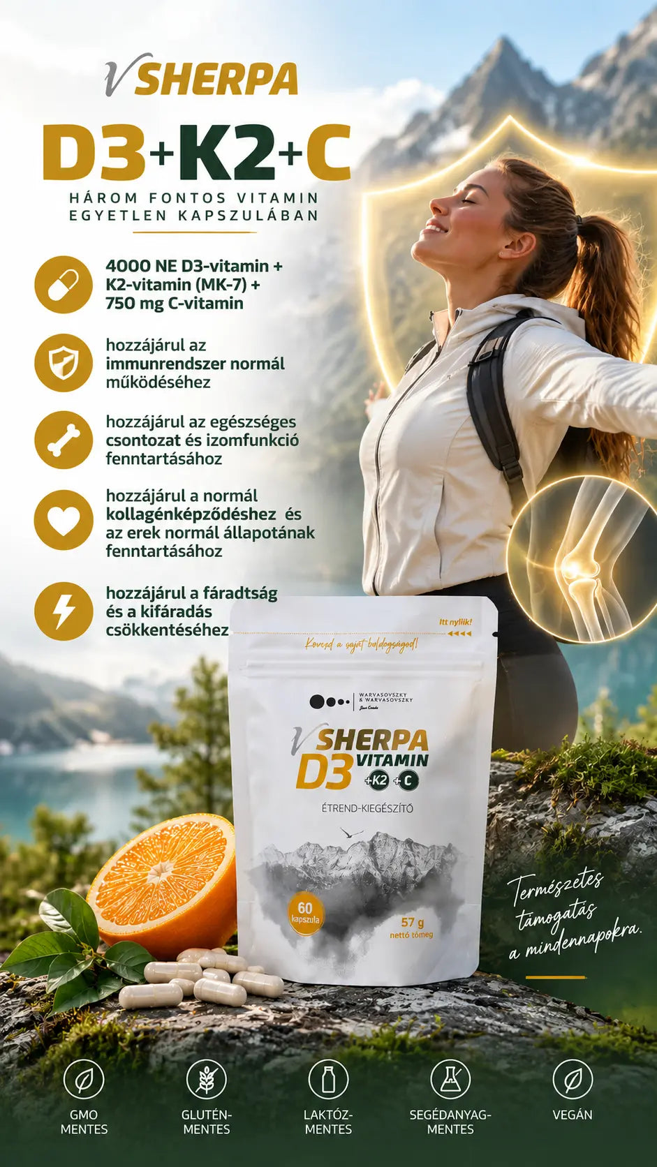 vSherpa Vitamin D3 + Vitamin K2 + Vitamin C dietary supplement