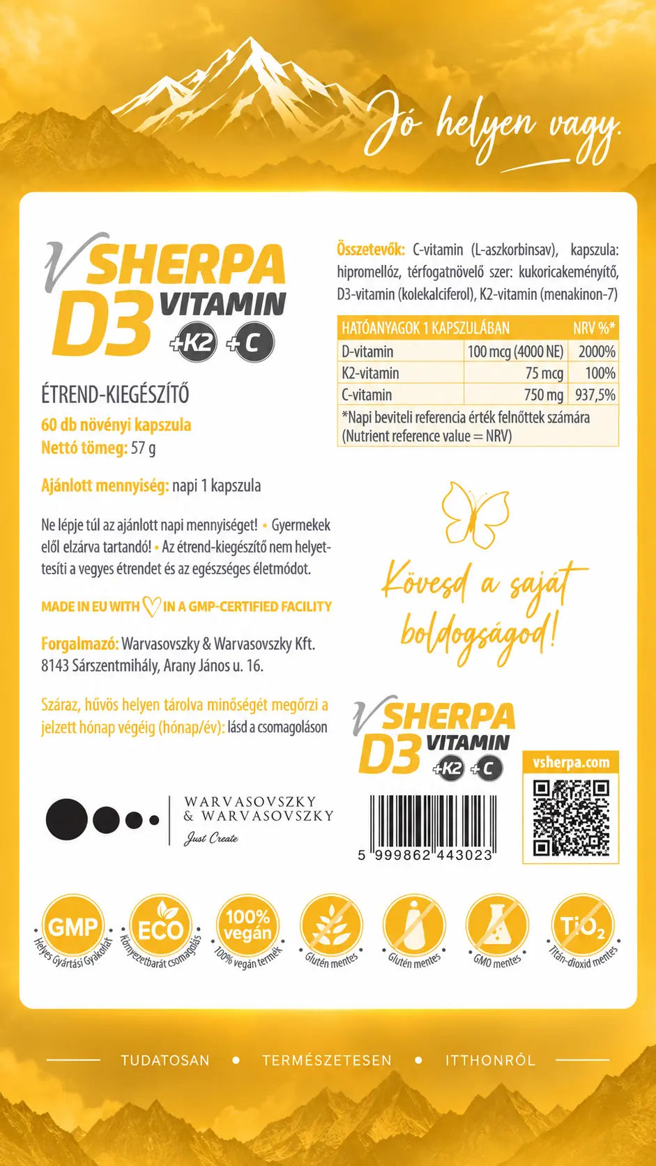 vSherpa Vitamin D3 + Vitamin K2 + Vitamin C dietary supplement