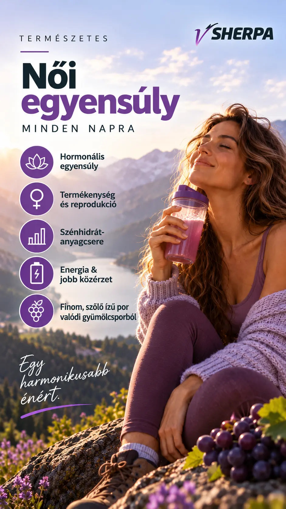vSherpa Inozitolok +B6-, B9-, B12-vitamin szőlő ízű étrend-kiegészítő