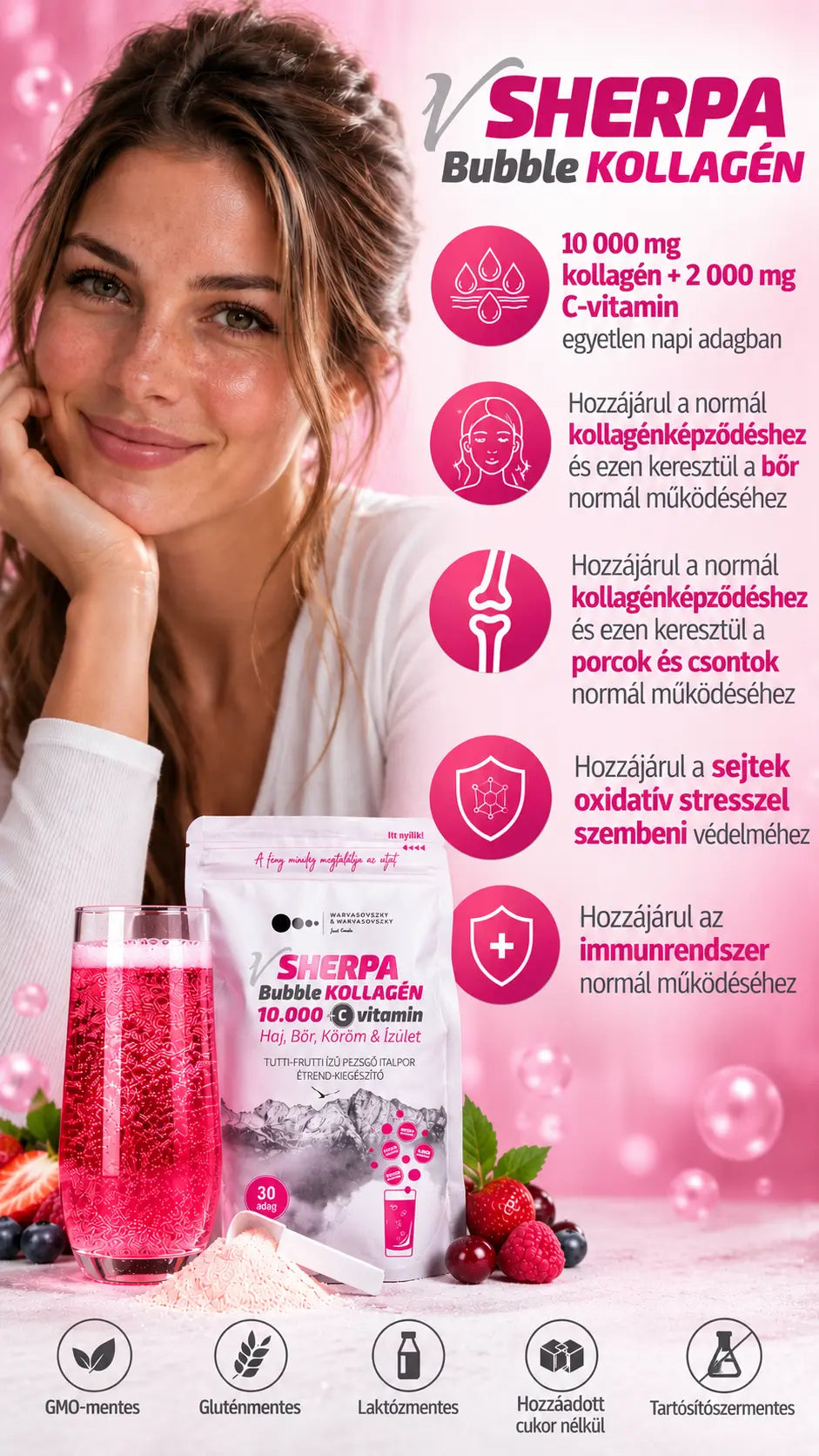 vSherpa Bubble Collagen 10,000 mg + Vitamin C tutti-frutti flavored sparkling drink powder (480 g)