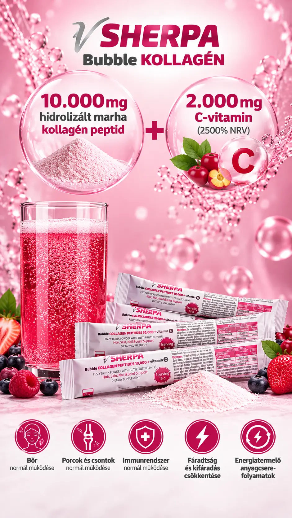 vSherpa Bubble Collagen 10,000 mg + Vitamin C 5 servings sparkling drink powder