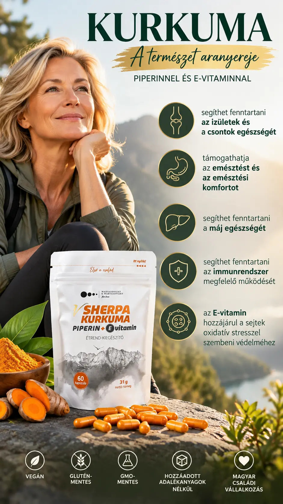 vSherpa Turmeric + Piperine + Vitamin E dietary supplement 