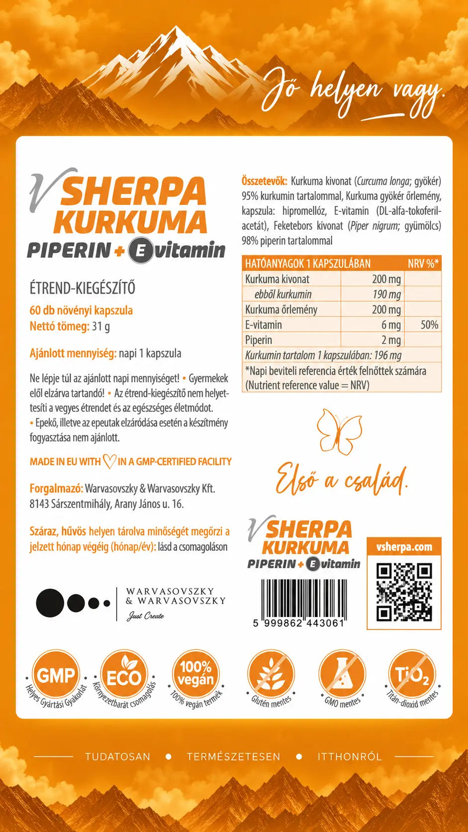 vSherpa Turmeric + Piperine + Vitamin E dietary supplement 
