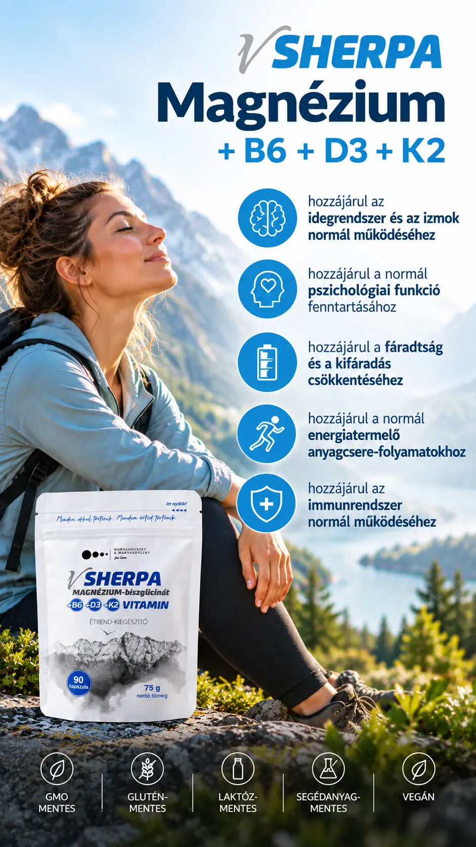 vSherpa Magnesium Bisglycinate + Vitamin B6 + Vitamin D3 + Vitamin K2 dietary supplement 