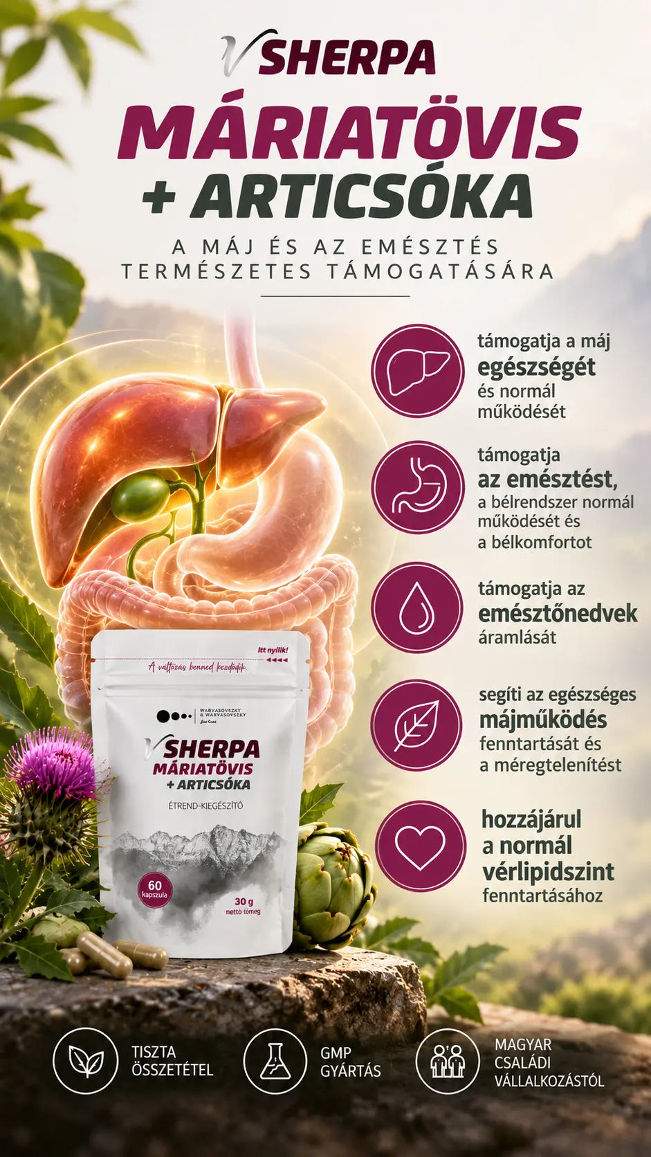 vSherpa Milk Thistle + Artichoke dietary supplement 