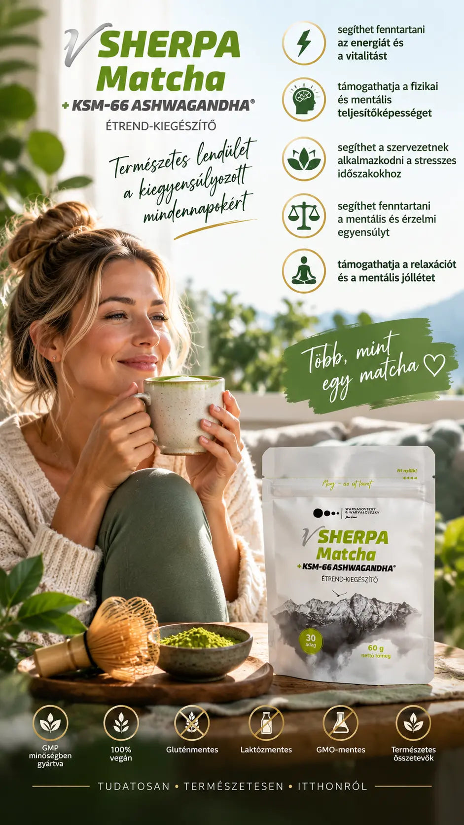 vSherpa Matcha + KSM-66 Ashwagandha étrend-kiegészítő