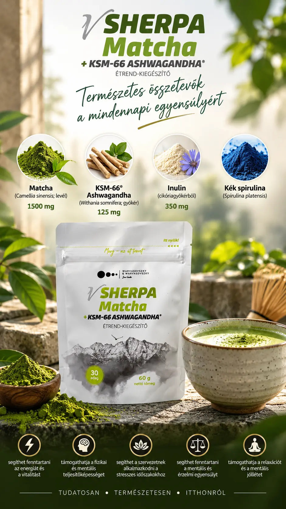 vSherpa Matcha + KSM-66 Ashwagandha étrend-kiegészítő
