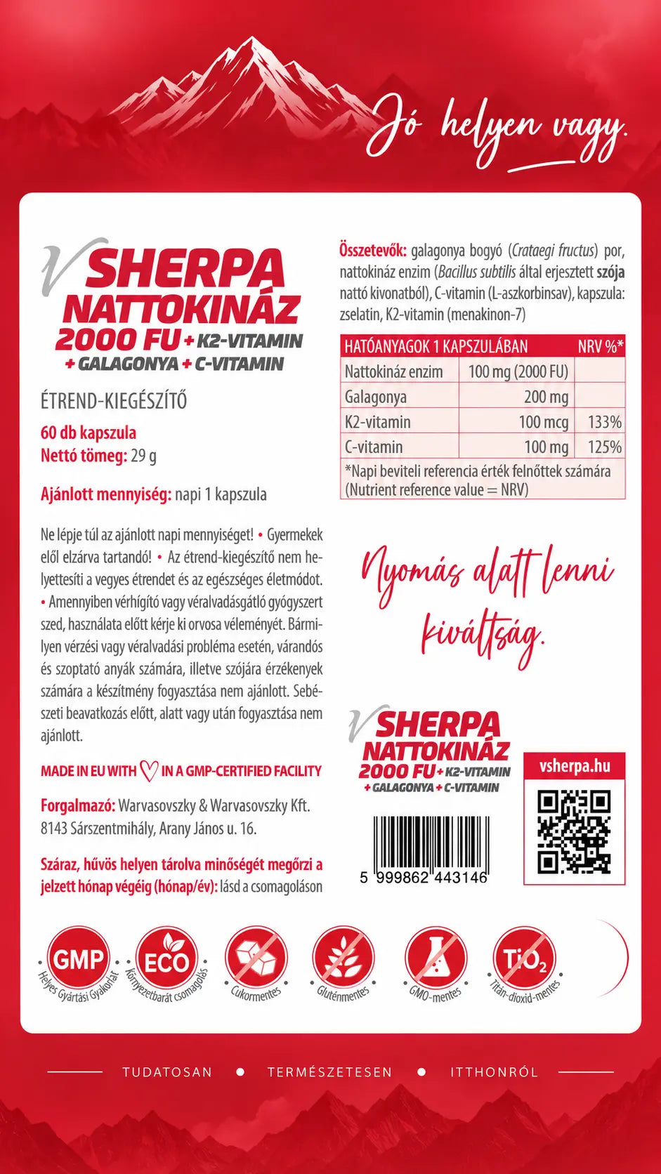 vSherpa Nattokináz + K2-vitamin + Galagonya + C-vitamin étrend-kiegészítő