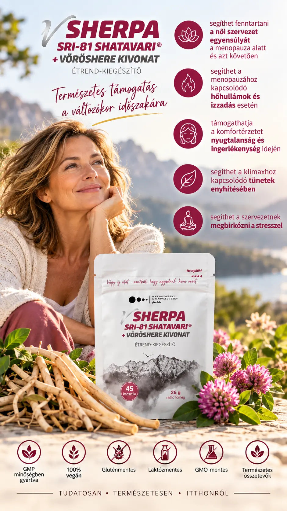 vSherpa SRI-81® Shatavari + Vöröshere kivonat étrend-kiegészítő