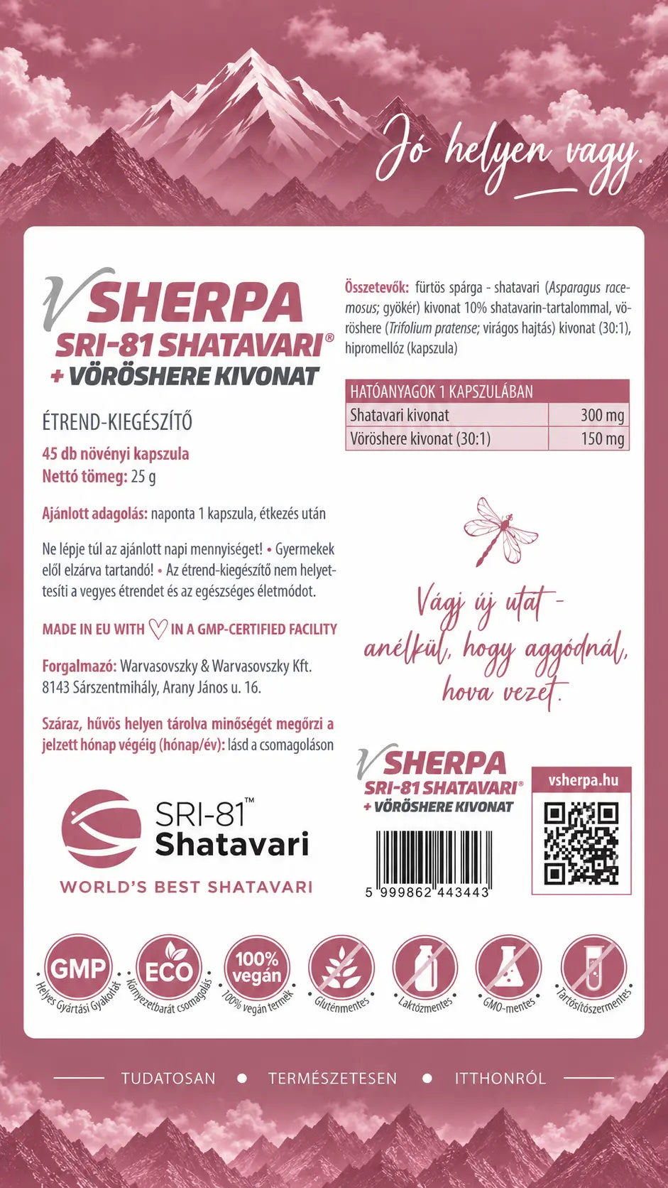 vSherpa SRI-81® Shatavari + Vöröshere kivonat étrend-kiegészítő