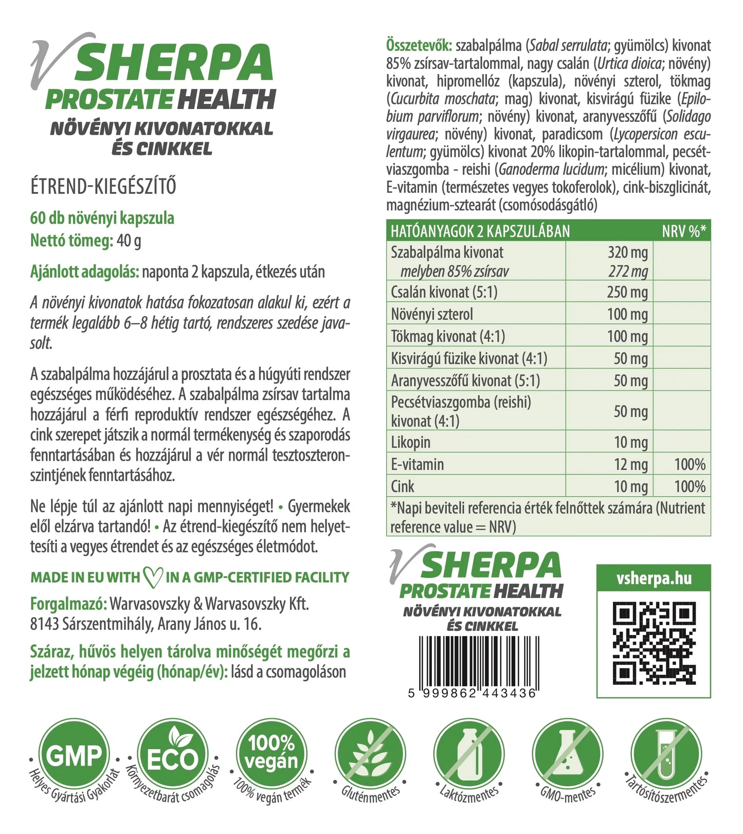 vSherpa Prostate Health étrend-kiegészítő