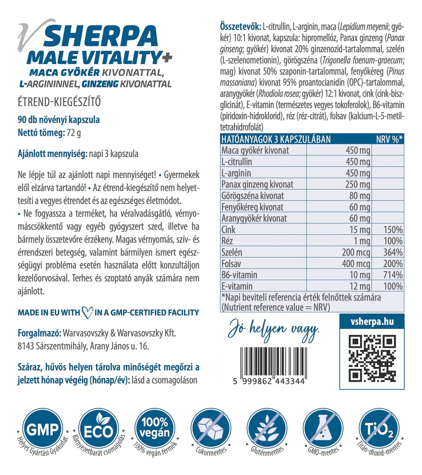 vSherpa Male Vitality+ étrend-kiegészítő